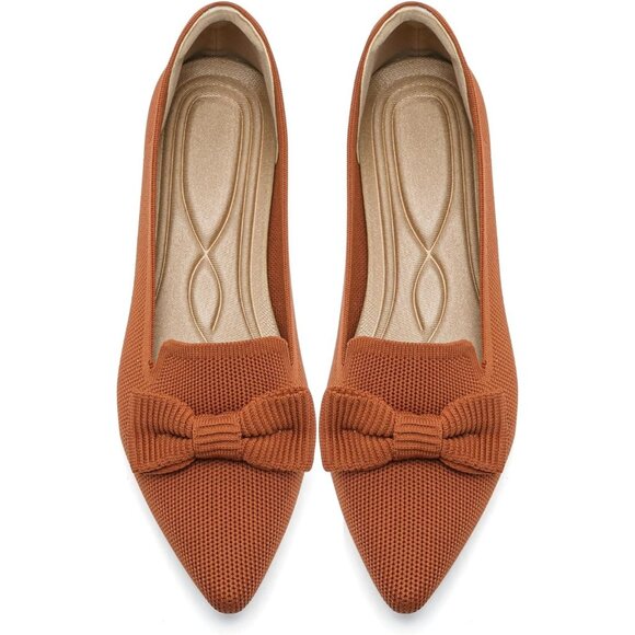 Shoes - Women Brown Pointed Toe Dressy Comfortable Knit Breathable Mesh Ballet Flats
